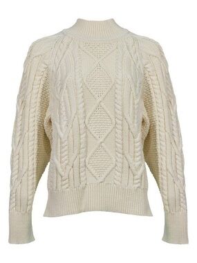 BOSS (Hugo Boss) FODELA Cozy, patterned Cable Knit Sweater in Cream. Small